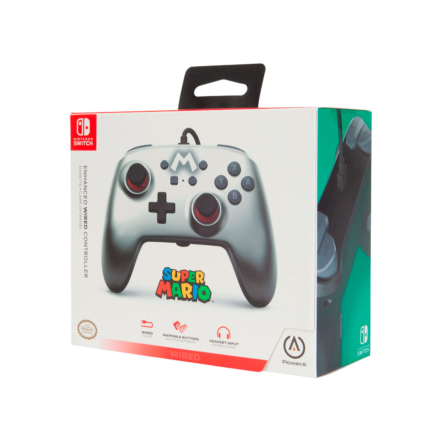 Mando Enhanced Wired Controller Powera Mario Silver Nintendo Switch