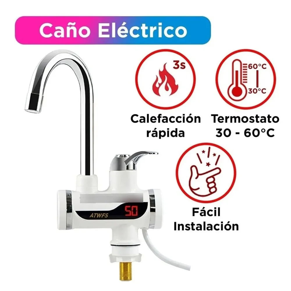 Caño Grifo Eléctrico Calentador De Agua Instantáneo y Pantalla Digital -  MOD: RS1061 - Promart
