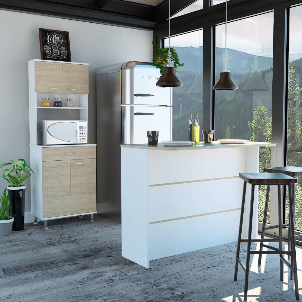 Combo Kitchen 20 Mueble Microondas + Barra De Cocina - Blanco