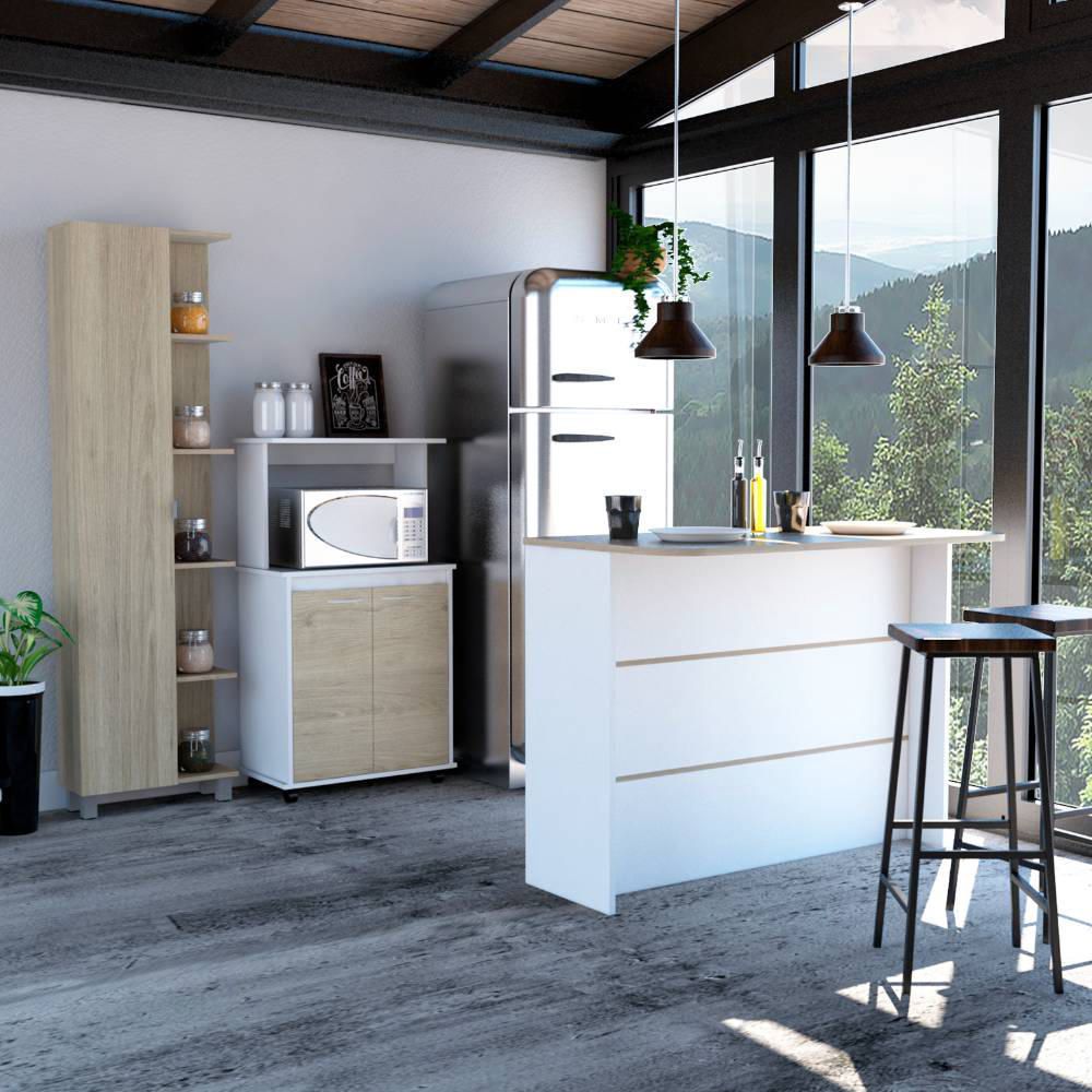 Combo Kitchen 55 Mueble Cocina 36 + Barra De Cocina + Optimizador - Rovere / Blanco