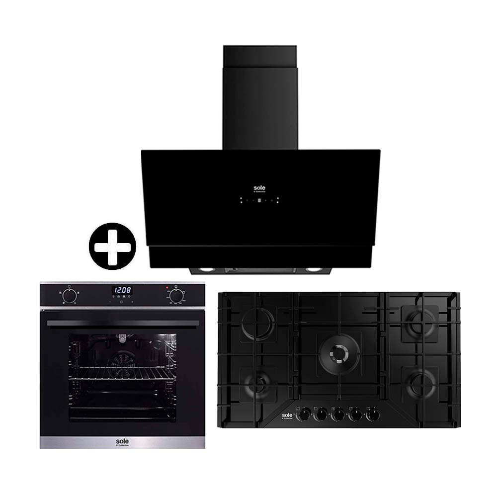 COMBO Encimera vidrio temp. 90cm + Campana Signature 90cm + Horno a gas 60cm