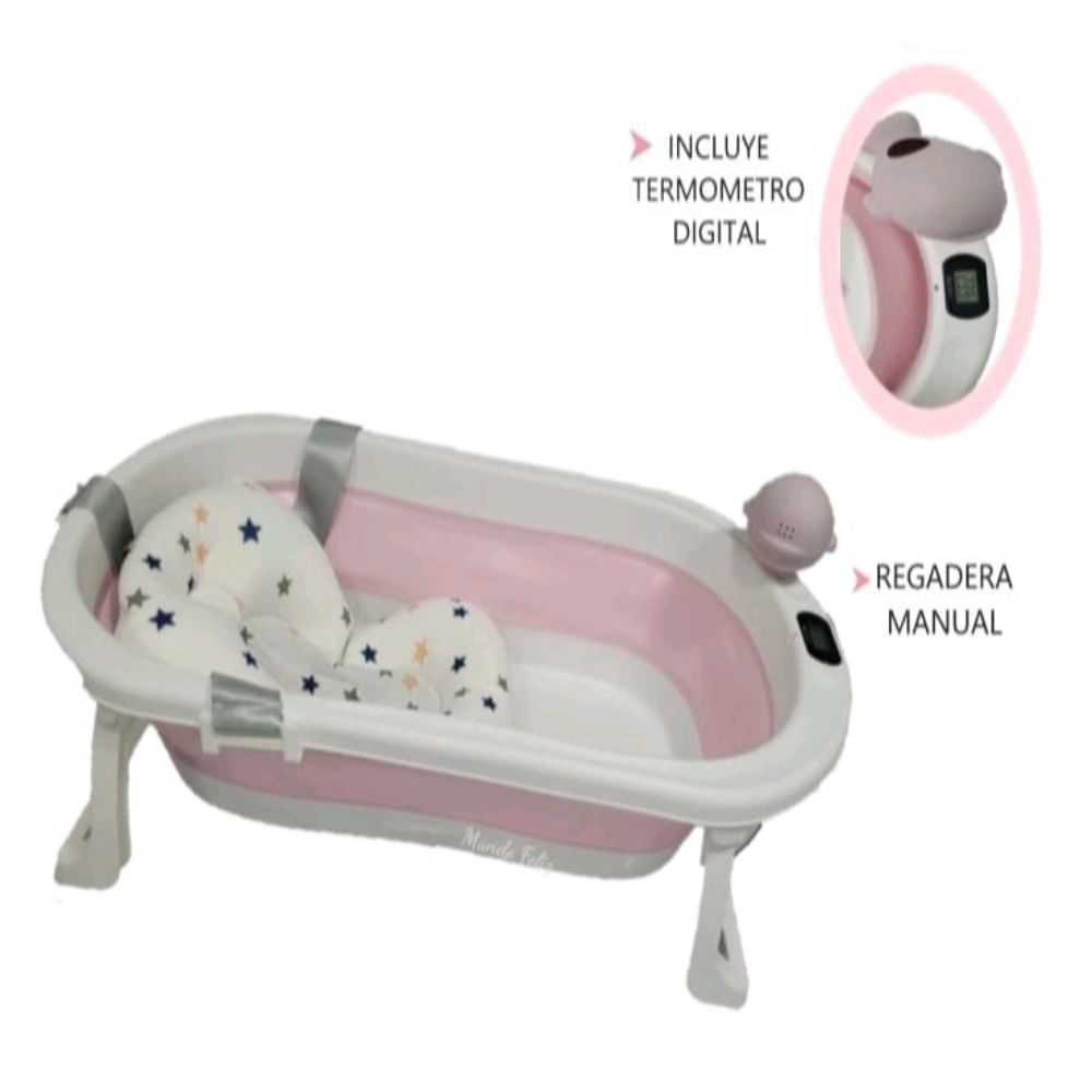 Bañera plegable para bebé recién nacido, soporte con cojín, termómetro  inteligente, portátil - AliExpress