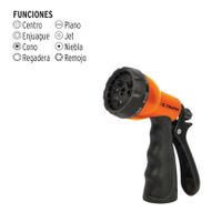 Pistola para Riego de 8 Funciones Plástica con Recubrimiento Truper