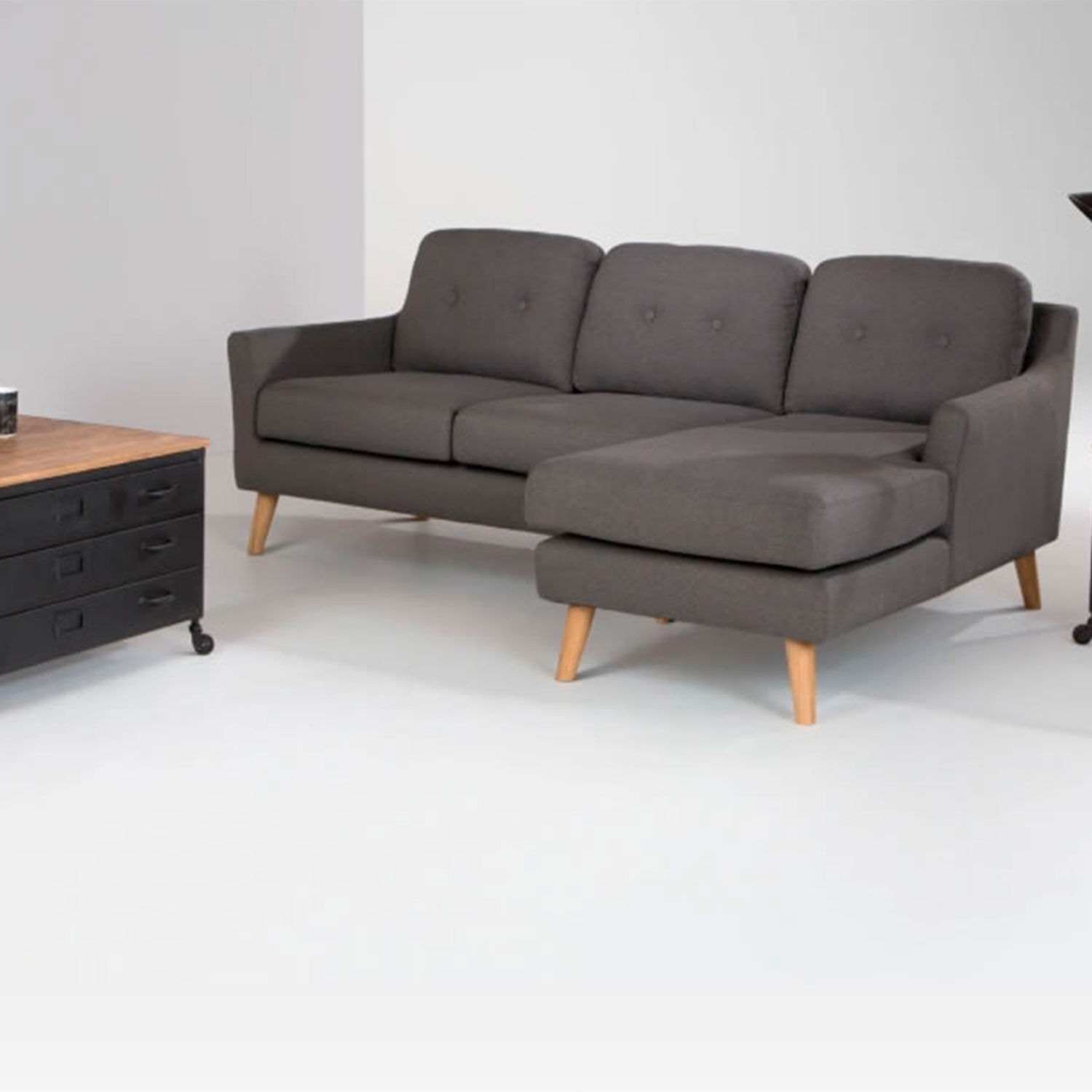 Sofá Esquinero con Chaise Longue a la Derecha Rufus Yolodecoro Gris Rinoceronte