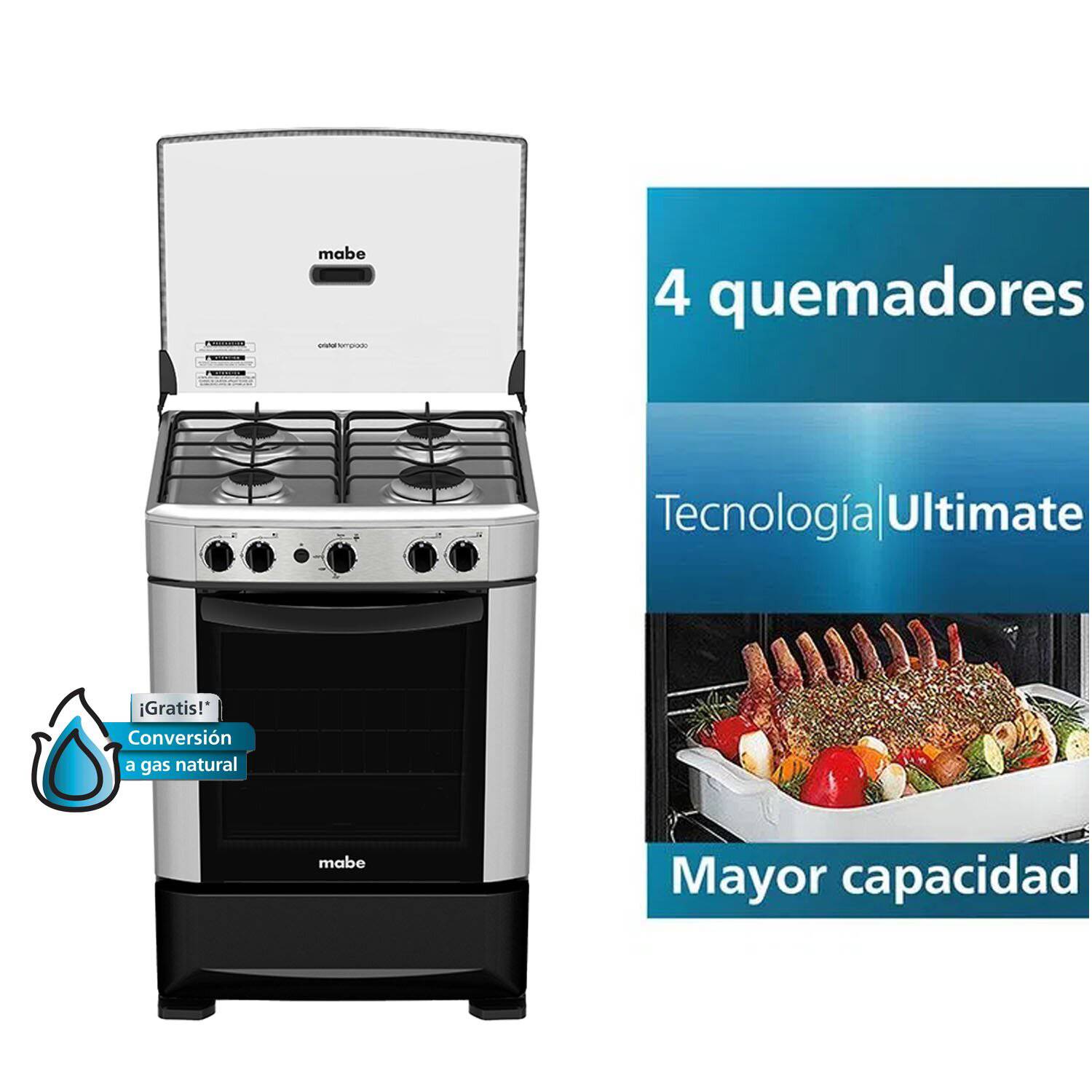 Mabe Cocina De Pie CMP6014AGO 4 Quemadores Silver