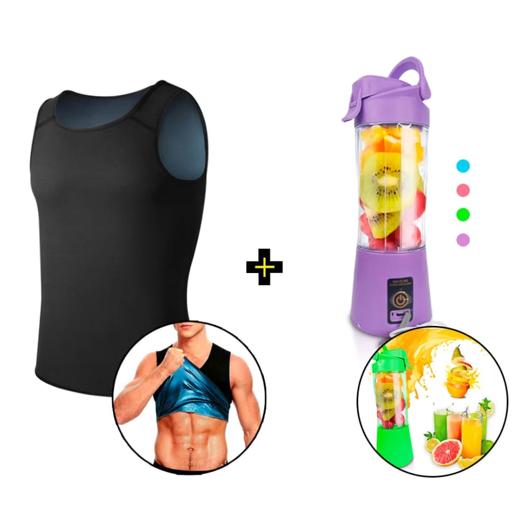 Combo Fitness Camiseta Reductora y Licuadora Portátil