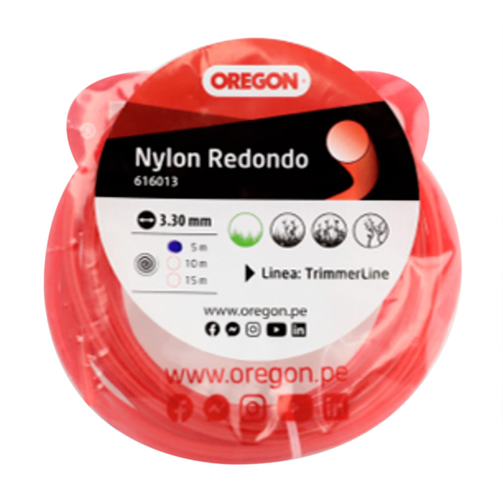 Nylon Otl redondo Rojo 3.3mm 5m Oregon