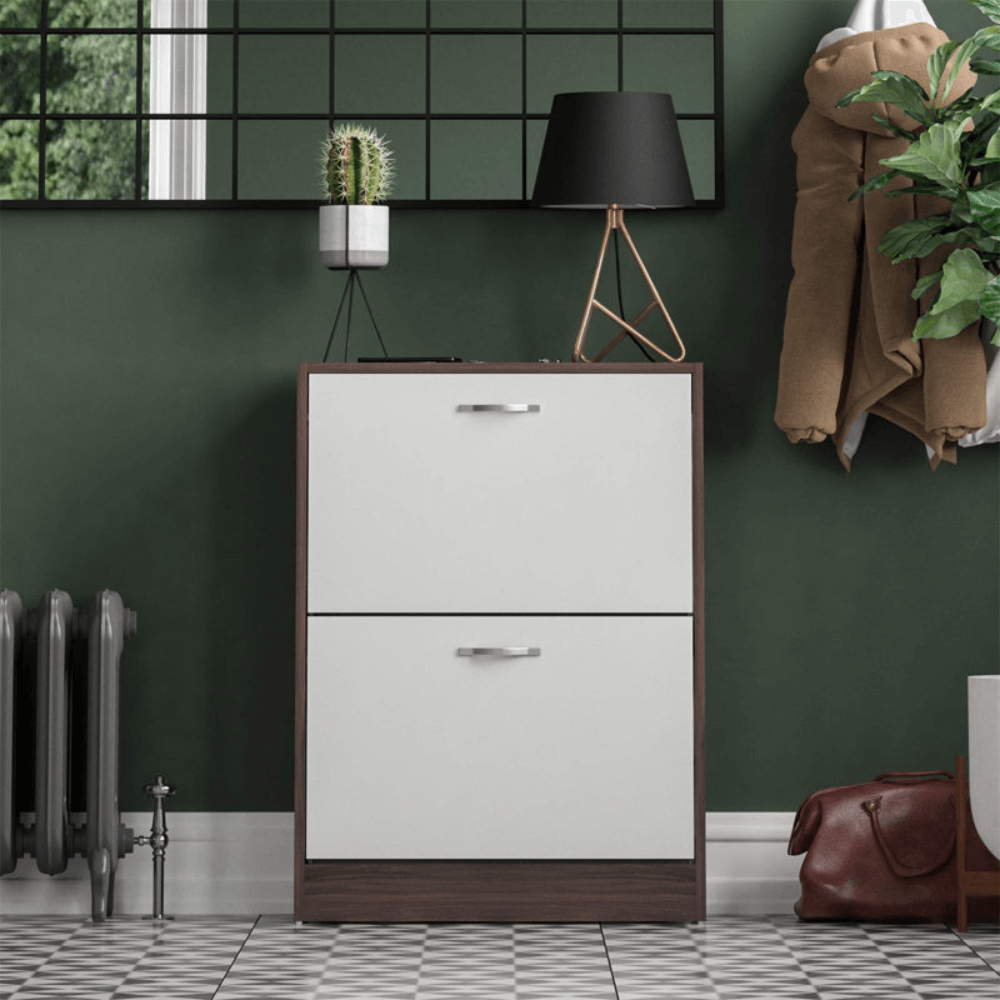 Zapatera Organizador Flavia 2 Compartimientos Color Caoba y Blanco