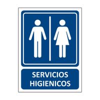 Señal de Servicios Higiénicos Mixto Vinil Azul 20x15 cm
