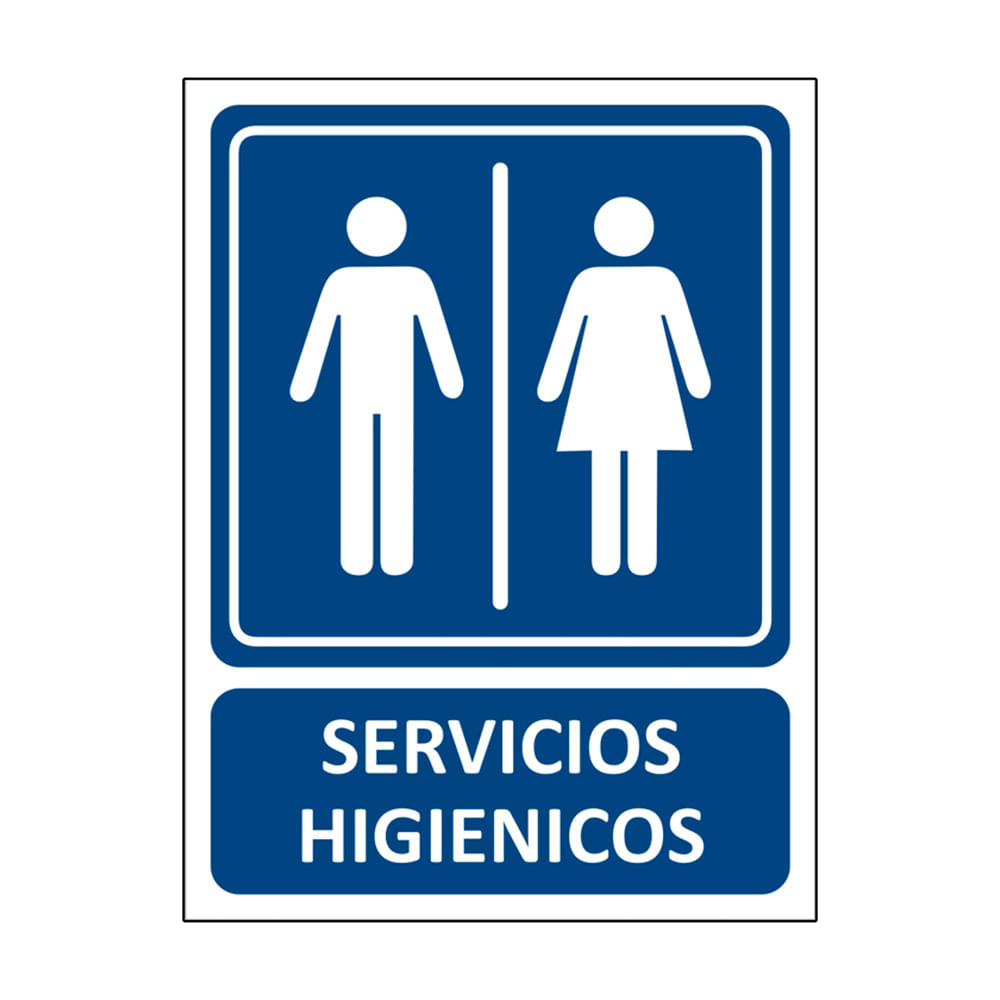Señal de Servicios Higiénicos Mixto Vinil Azul 20x15 cm