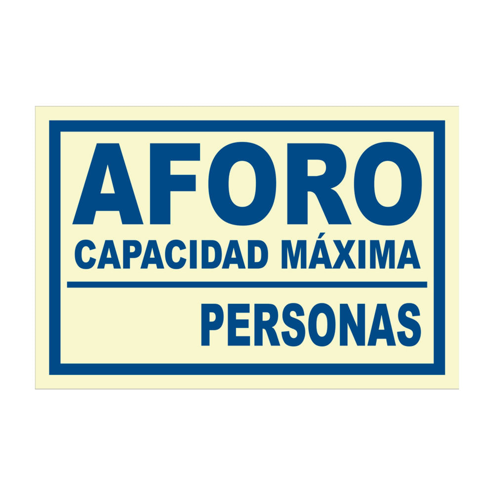 Señal de Aforo Capacidad Máxima Fotoluminiscente Vinil 20x30cm