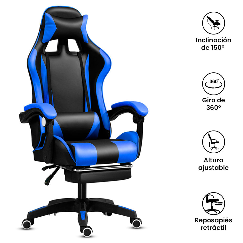 Silla Gamer - Negro con Azul - Promart