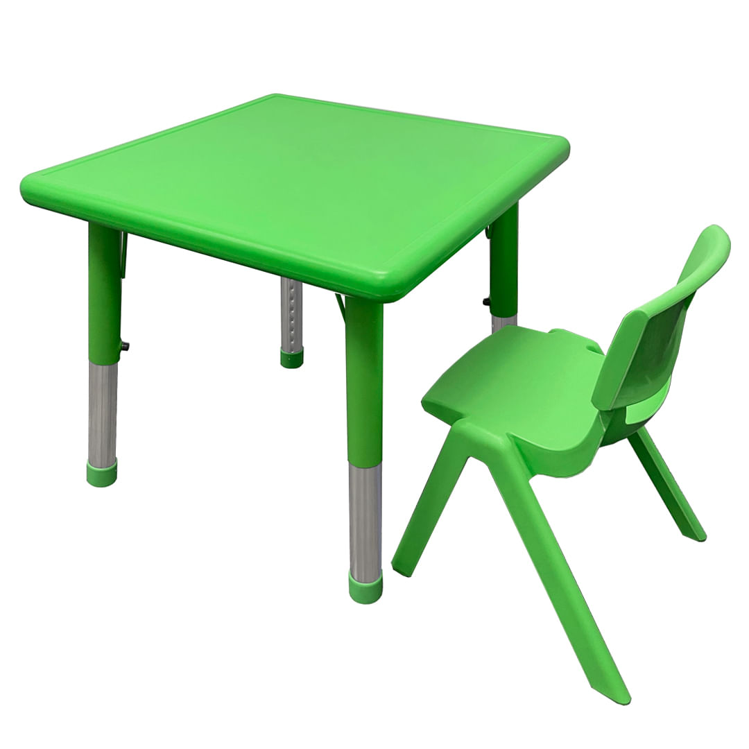 Mesa infantil de altura regulable + 1 silla verde