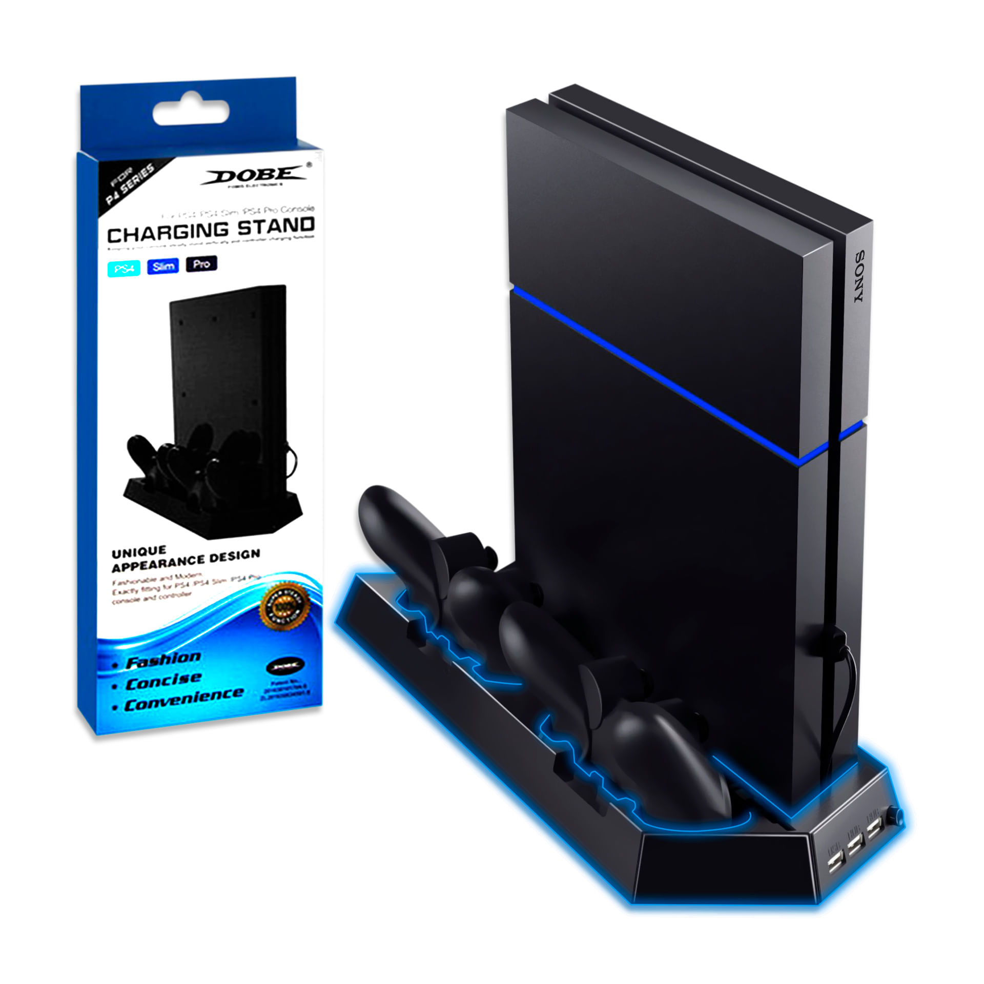 Base 4 en 1 Cargador Stand Ventilador Cooler para Ps4 Fat/Slim/Pro