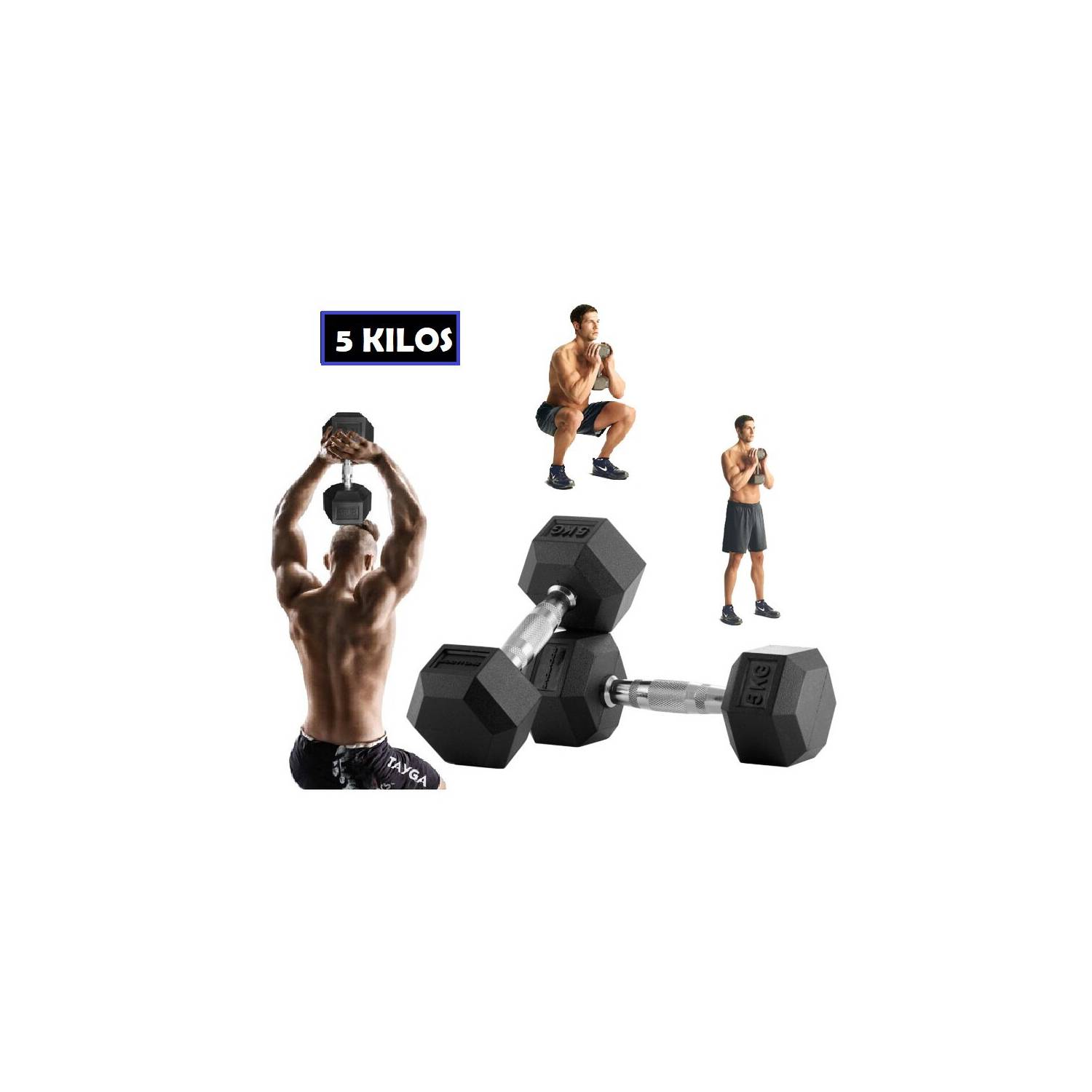 Mancuerna De Goma Exagonal de 5 kilos Par