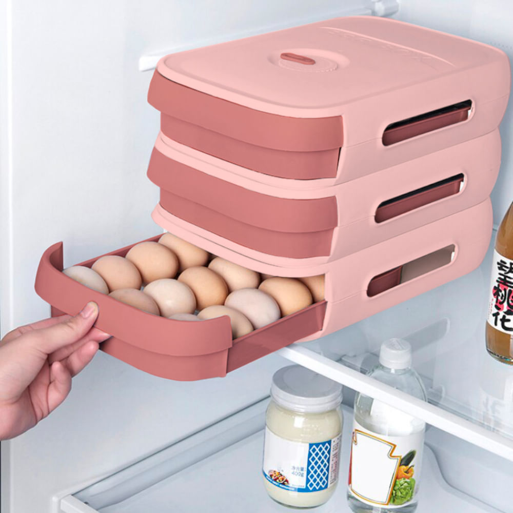 Caja Táper Organizador de Huevos con Bandeja Apilable Rosado