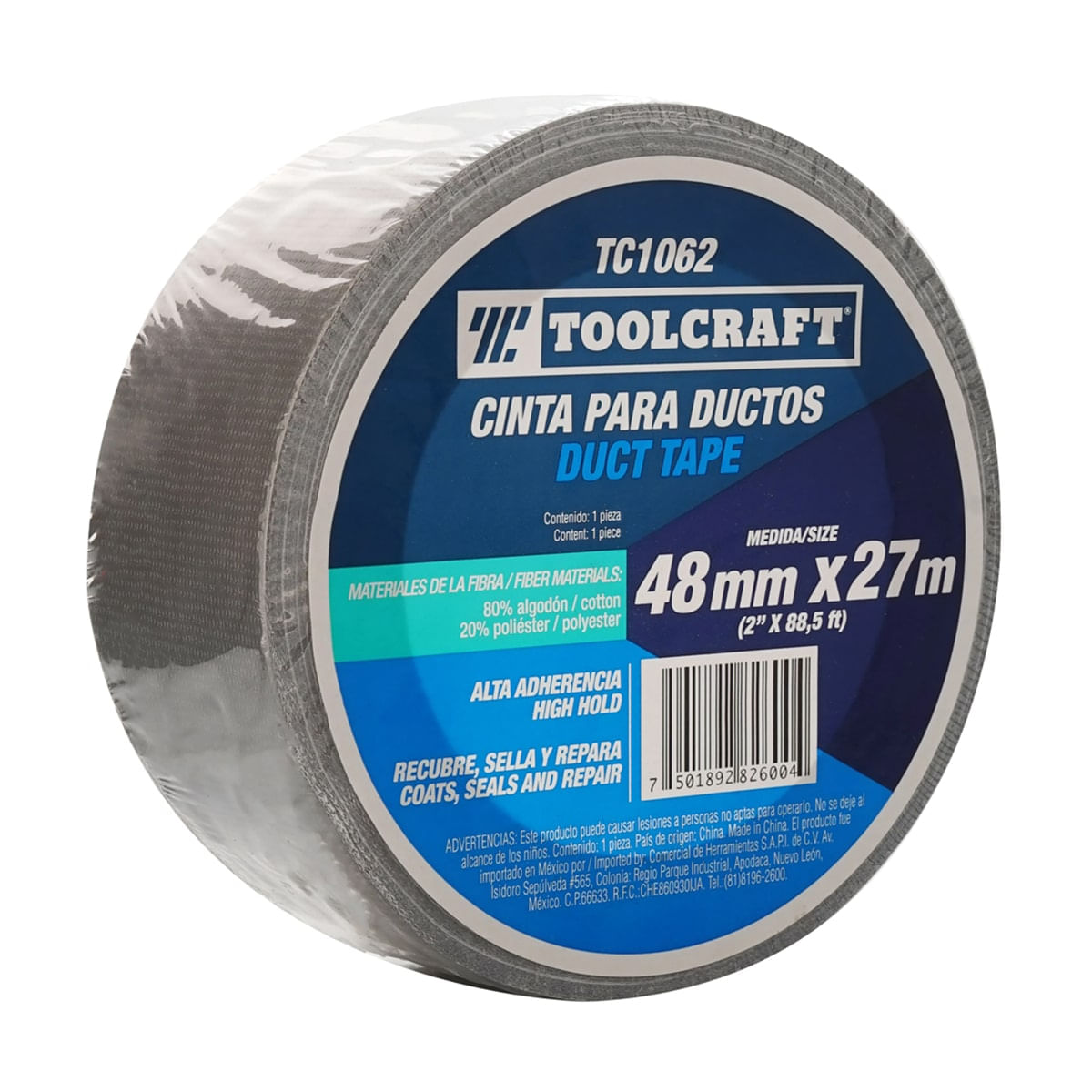 Cinta para ducto gris Toolcraft TC1062 de 48 mm x 27 m