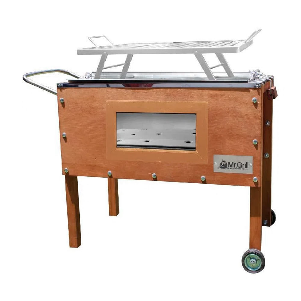 Caja China Mediana Premium Smart Glass Acero Inox + Parrilla De Platinas + Guantes Parrilleros De Alta Temperatura