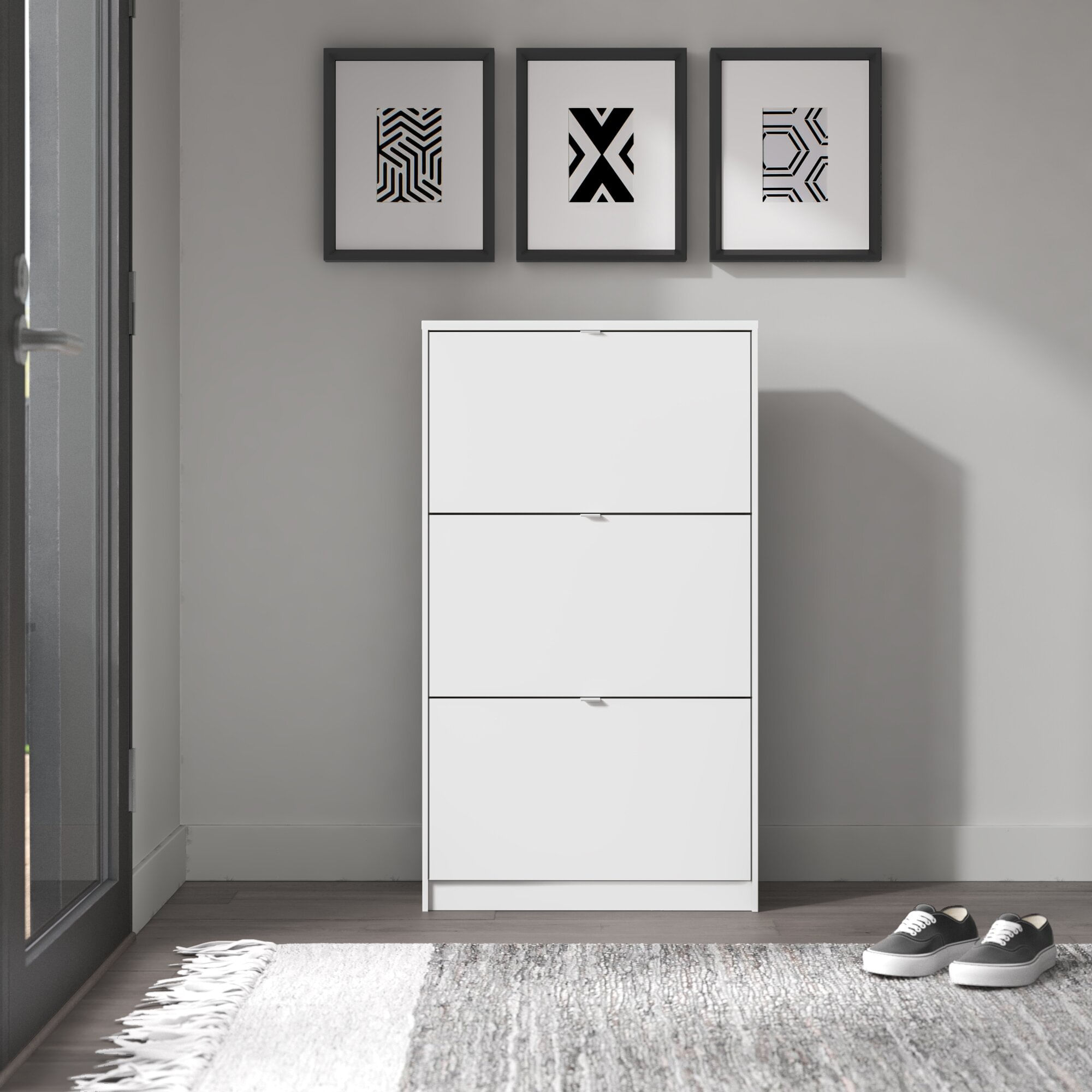 Zapatera Moderna Keysi 3 Compartimientos Color Blanco