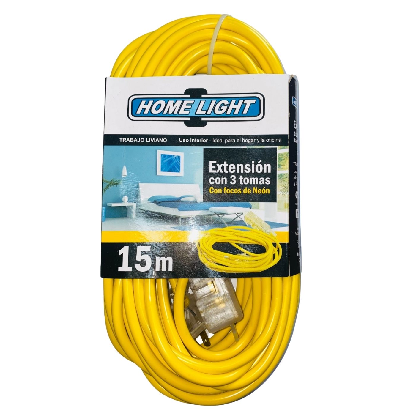 Extensión de 15 Metros x 3 Tomas Home Light - Amarillo