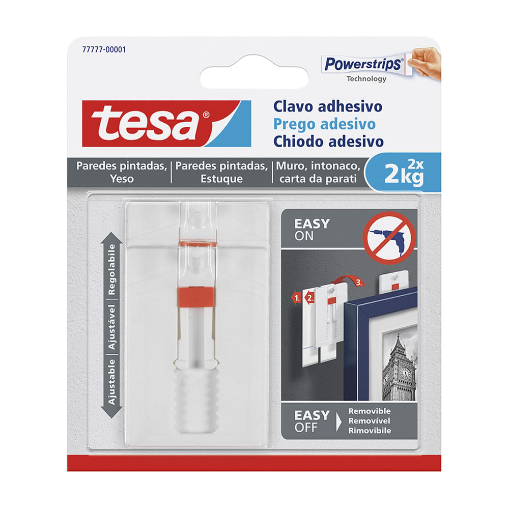 Clavo adhesivo ajustable para pared 2kg x 2 unidades Tesa