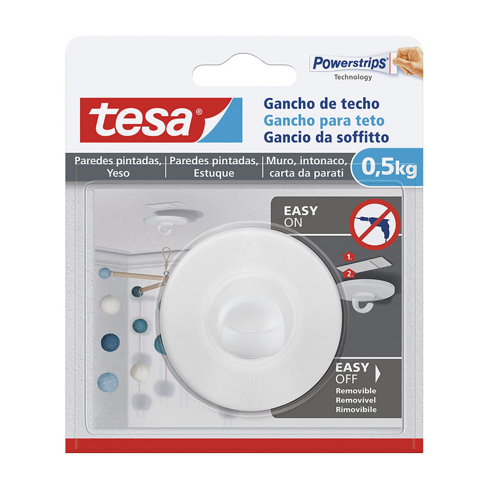 Gancho adhesivo pared techo 0.5kg x 1 unidad Tesa