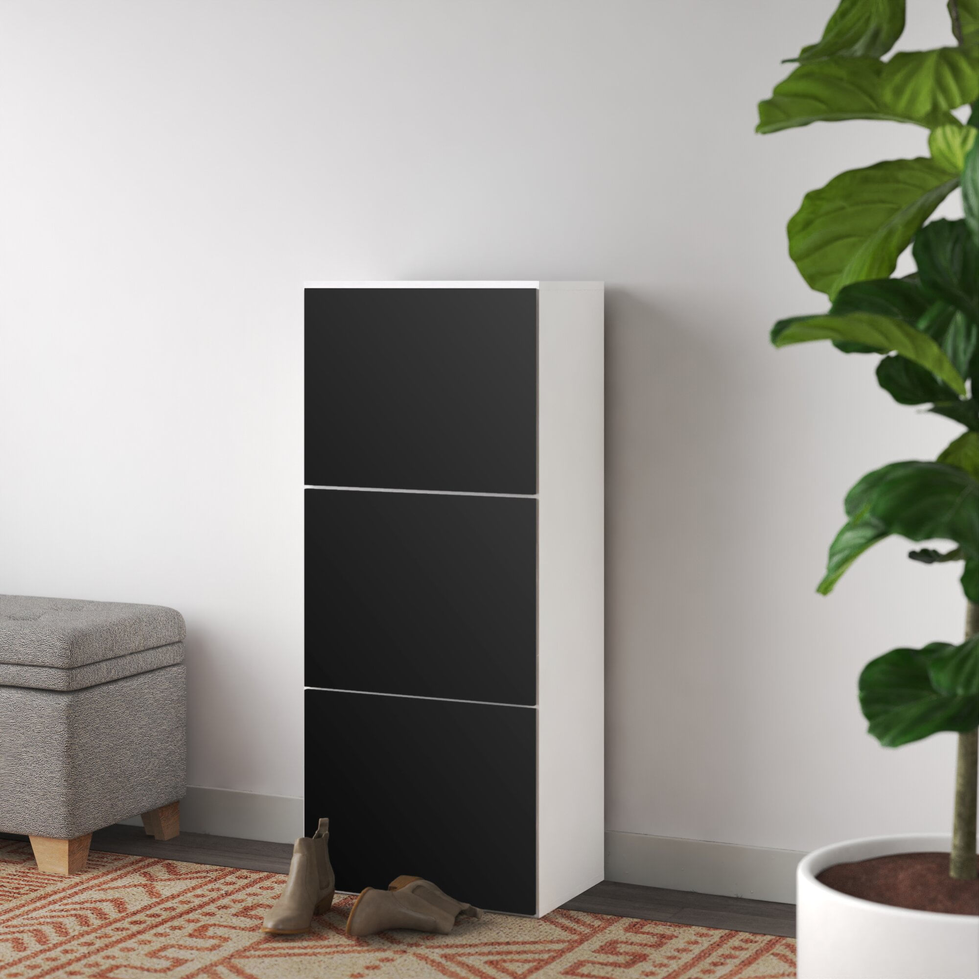 Zapatera Moderna Dua 3 Compartimientos Negro y Blanco