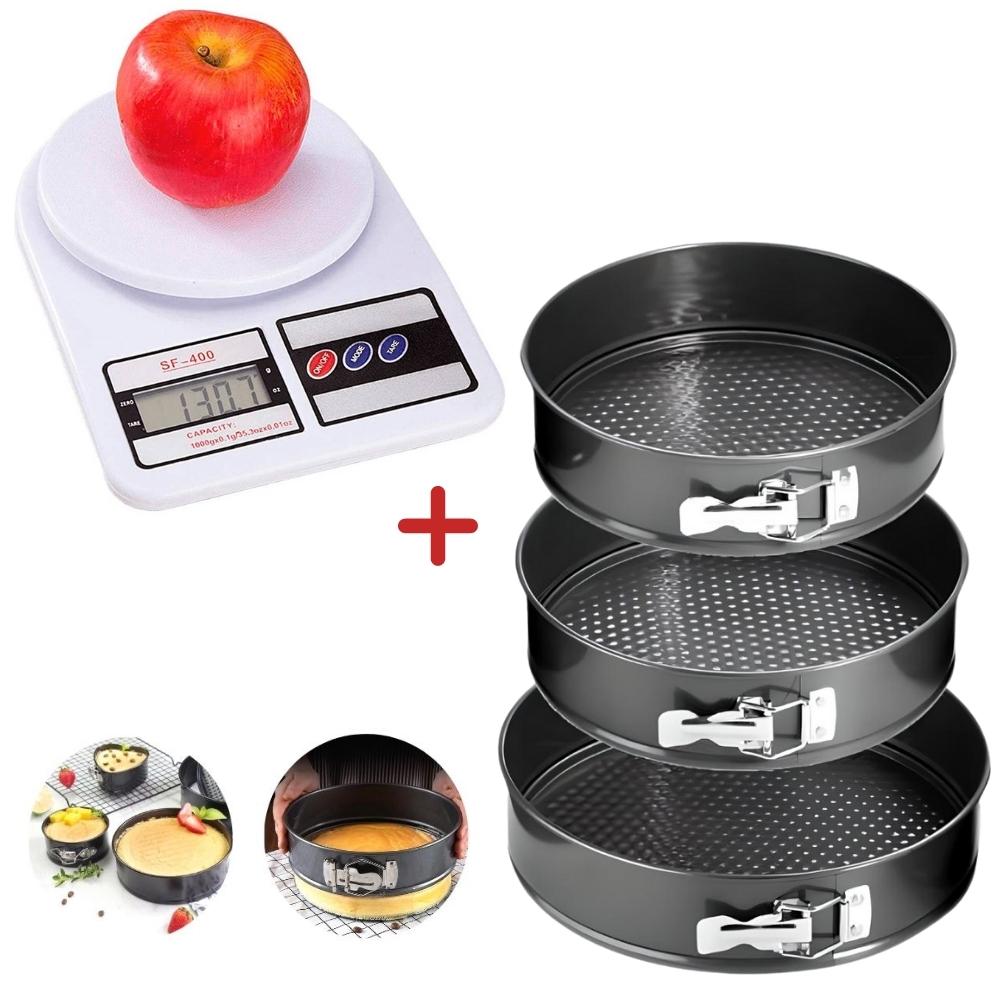 Balanza Gramera Digital Pantalla Lcd 10kg + Set de 3 Moldes de Repostería para Keke Desmontable