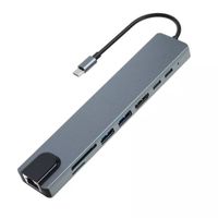 Adaptador Hub 8 en 1 Tipo C HDMI /RJ45 /USB 3.0 /Tarjeta SD -TF/ 87W