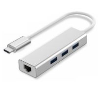 Hub Adaptador de Red Tipo C a Rj45 Gigabit con 3 Puertos USB 3.0 Windows MAC
