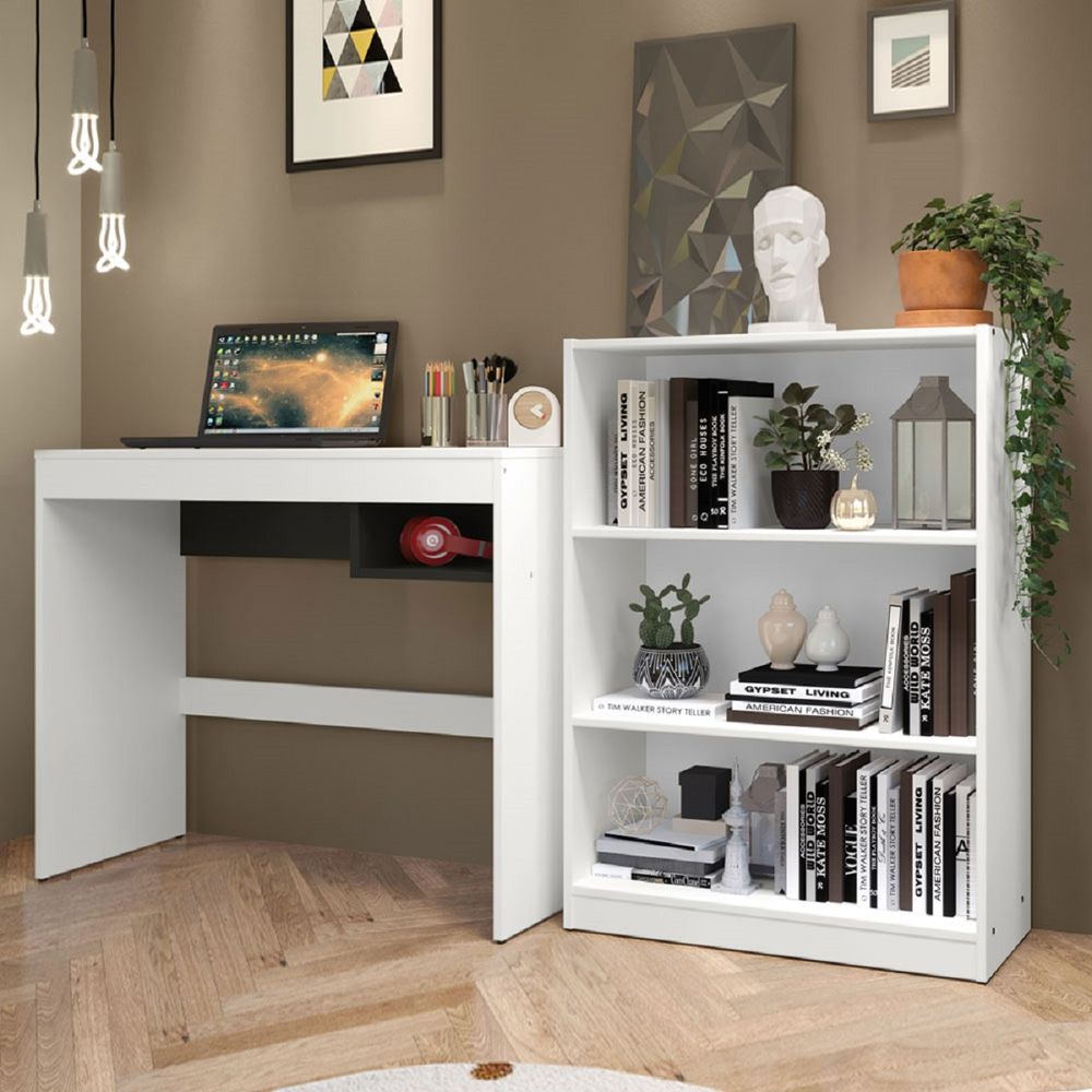 Mueble Escritorio Pc + Estante Librero Organizador Blanco - Promart
