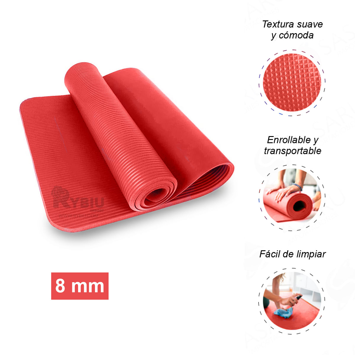 Pilates Fitness Colchoneta 8mm Rojo