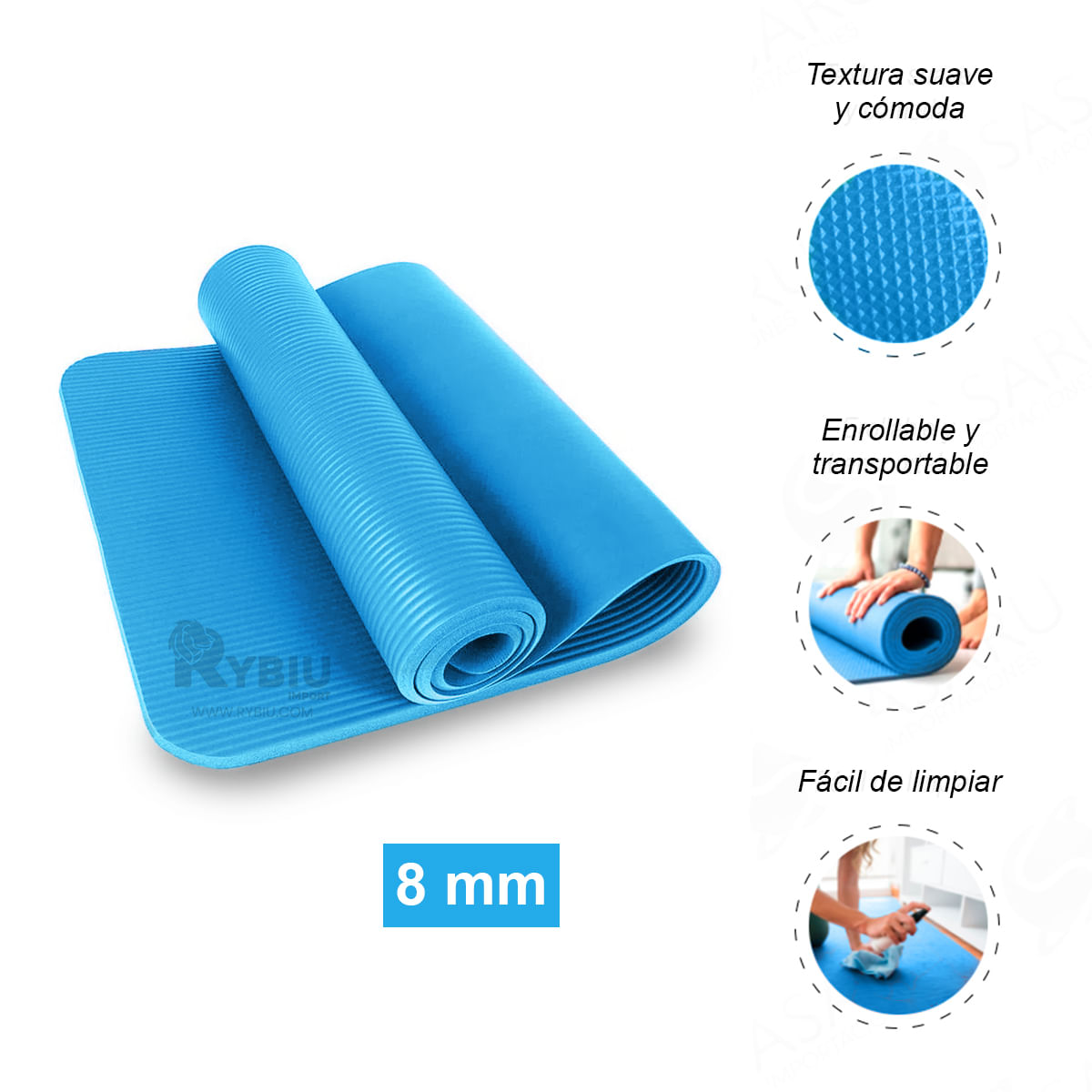 Pilates Fitness Colchoneta Celeste 8mm