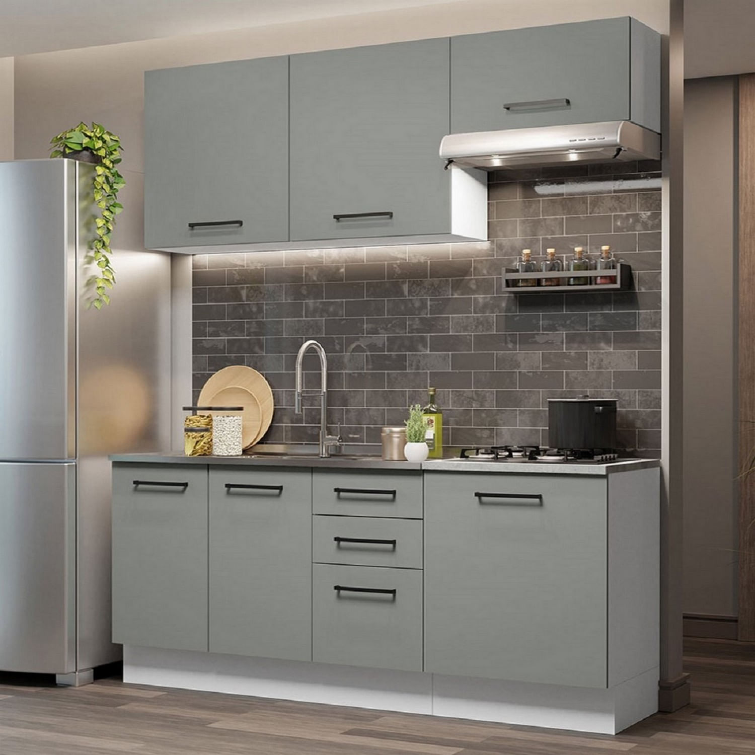 Mueble De Cocina Madesa Agata Sin Lavadero 180 Cm Gris