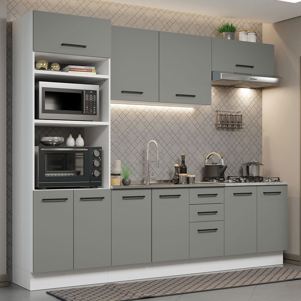 Mueble De Cocina Alacena Madesa Agata Con Lavadero 270 Cm Gris