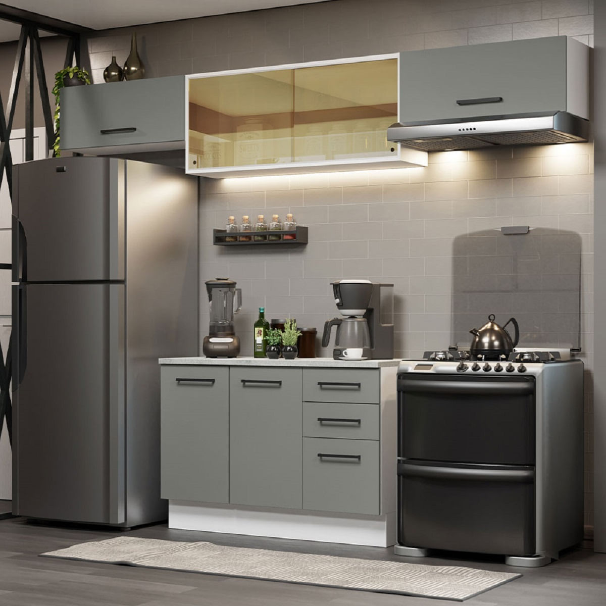 Mueble De Cocina Madesa Agata Con Tablero 280 Cm Gris