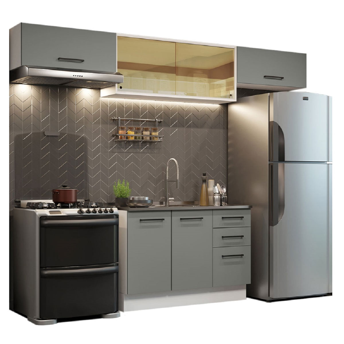 Mueble De Cocina Madesa Agata Con Lavadero 280 Cm Gris
