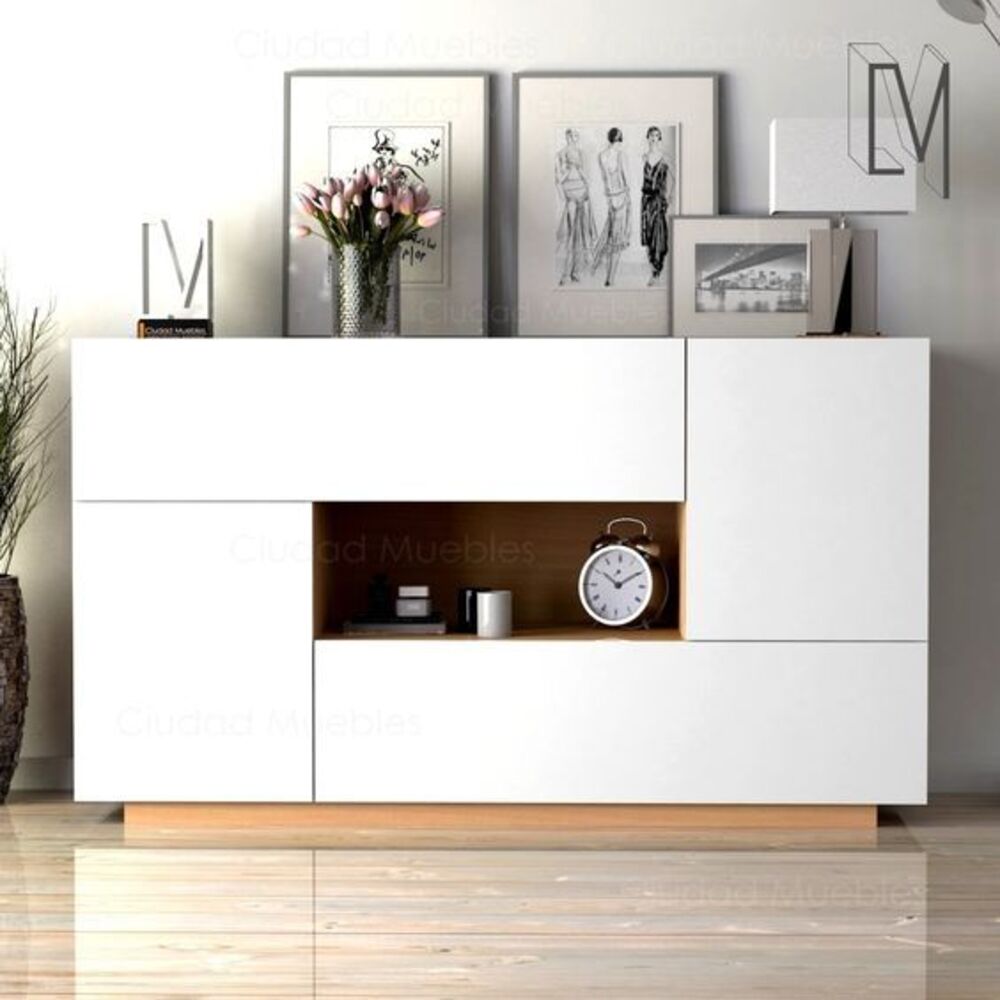 Aparador  Vajillero  Moderno Eliana 140 cm Blanco con Duna