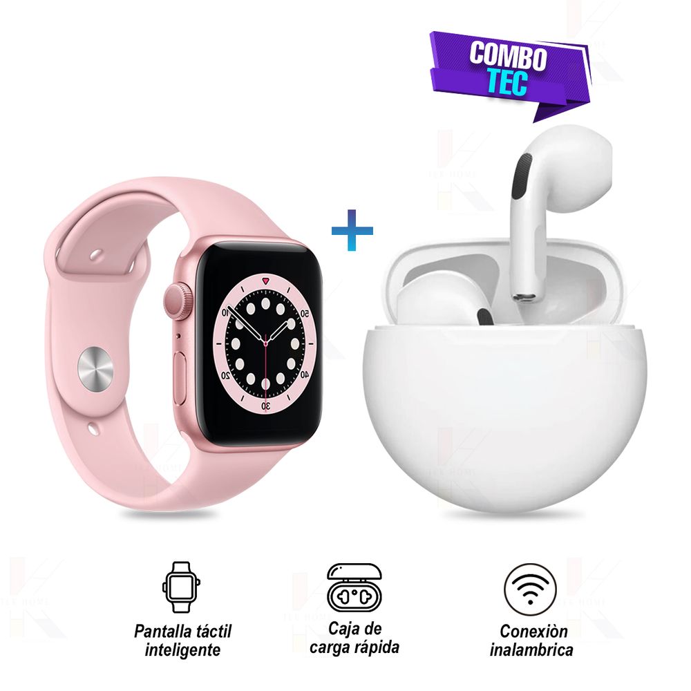 Combo SmartWatch I7 Pro Max Rosado Y Audífonos Bluetooth Pro 6 ...