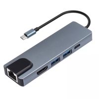 Adaptador Hub 5 en 1 Tipo C 1000 Mbps Gigabit Multipuertos