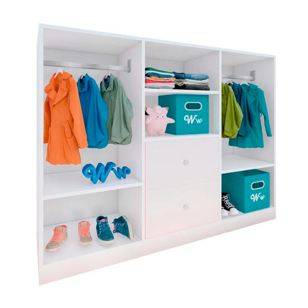 Closet Montessori Wonder Wood Muebleria de 4 Compartimientos y 2 Cajones Melamina Blanca