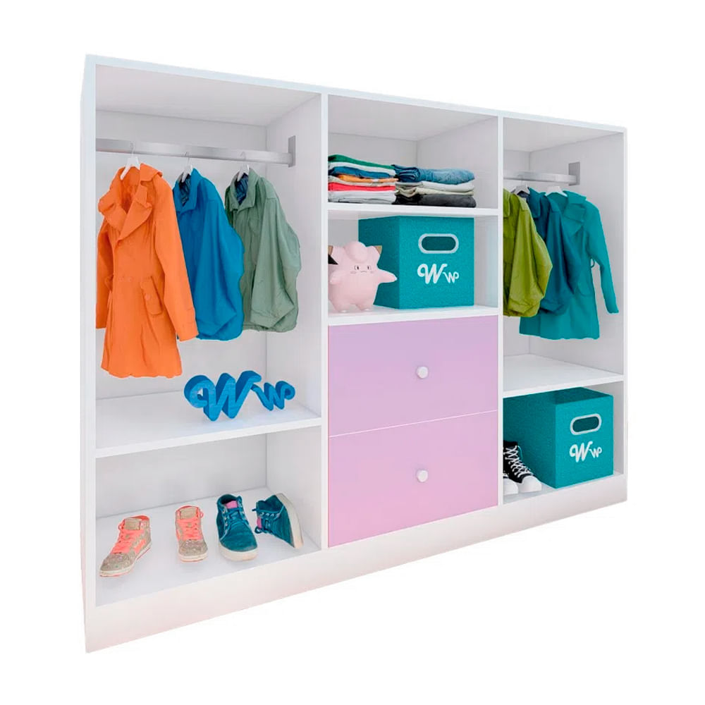 Closet Montessori Wonder Wood Muebleria de 4 Compartimientos y 2 Cajones Melamina Blanca/Lila