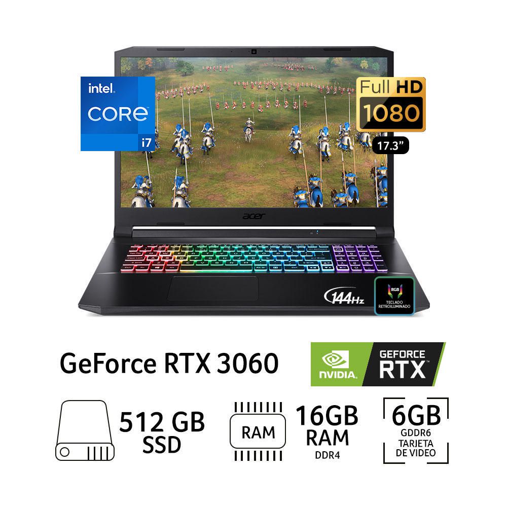 Laptop Gamer Acer Nitro 5 AN517-54-7286 Intel Core i7 16GB RAM 512GB SSD  17.3