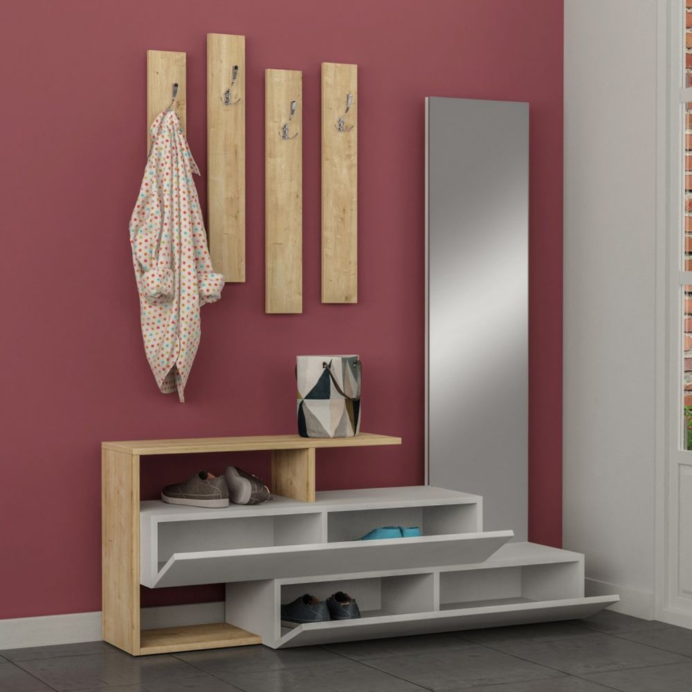 Juego de mueble recibidor incluye espejo y perchero en colores