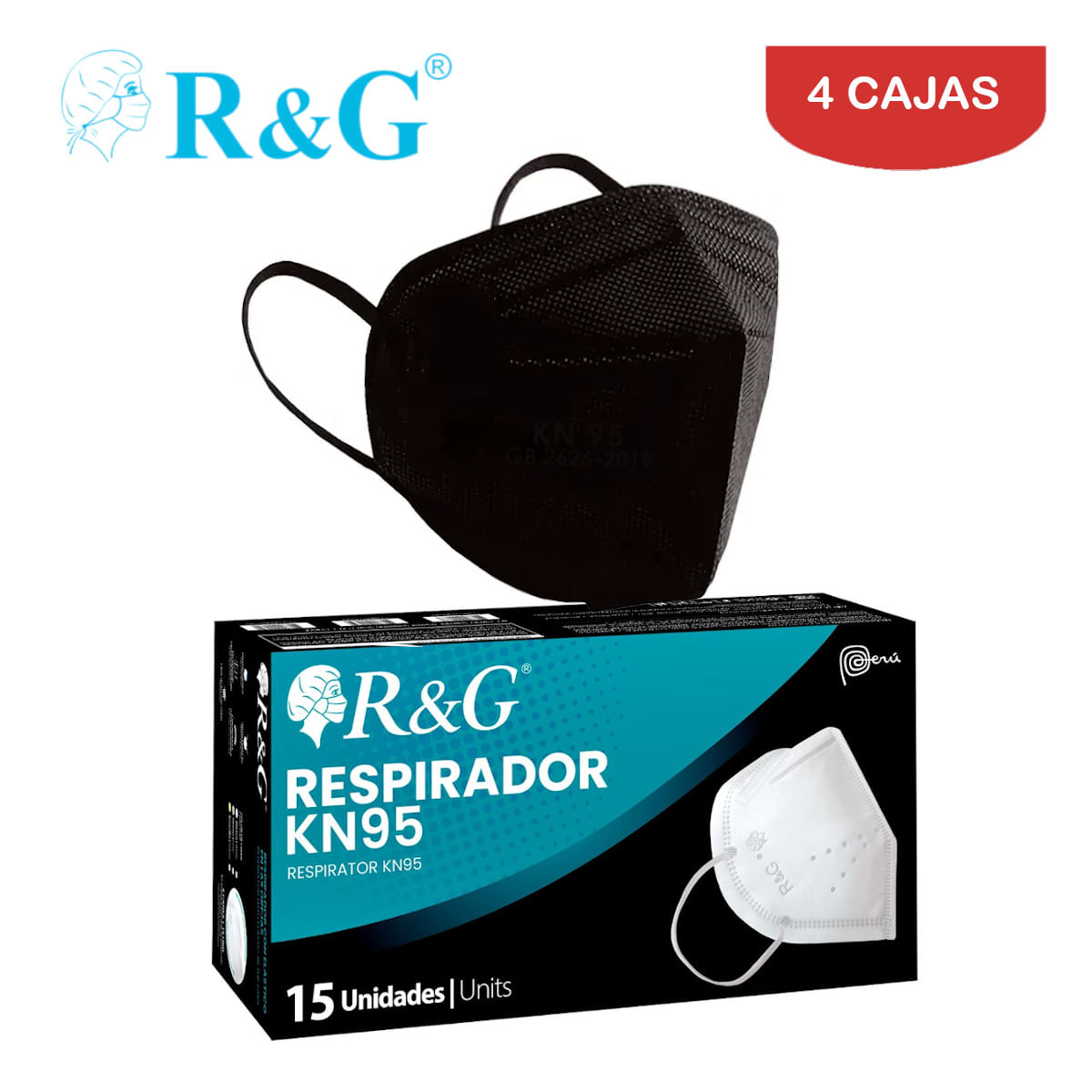 Respirador KN95 R&G 5 Capas Negro Caja*15und Pack 4 Cajas
