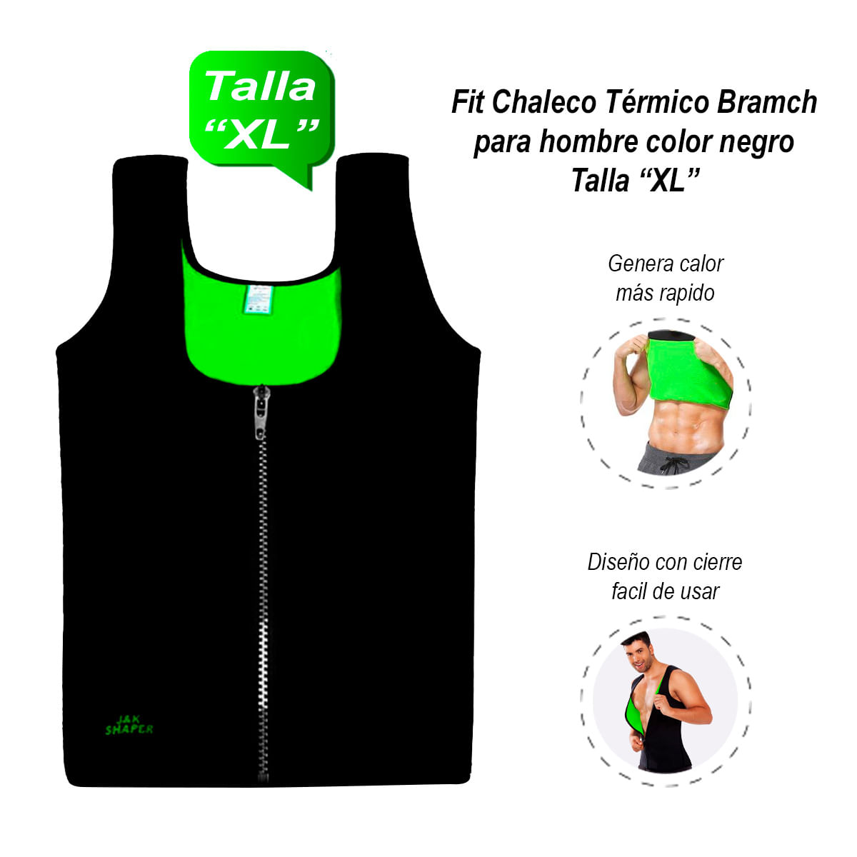 Chaleco Térmico Hombre Reductor Negro Talla XL