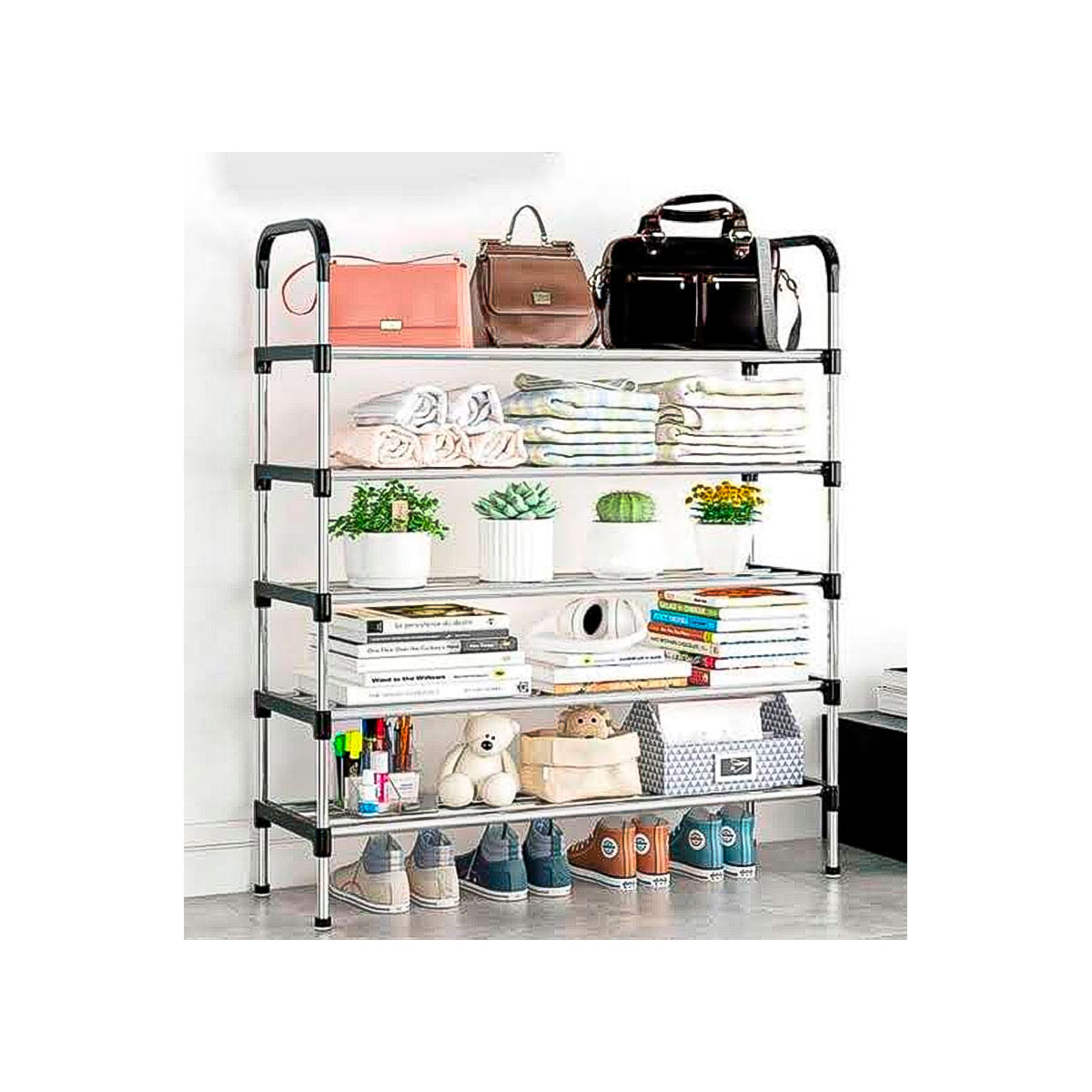 Zapatera Organizador De Aluminio 6 Niveles Negro