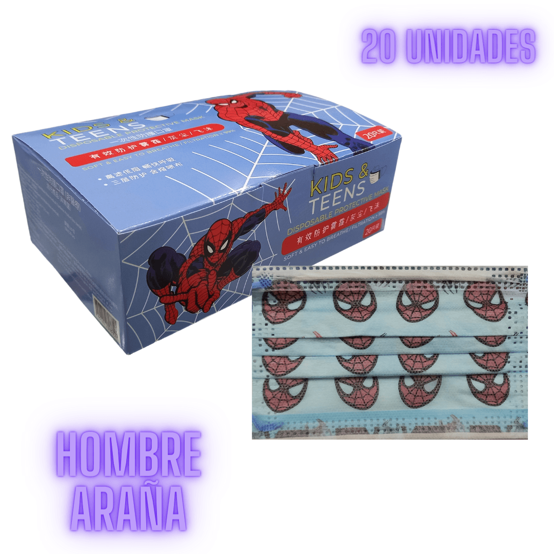 Mascarilla Quirurgica Niños Hombre Araña / Disney / Caja x 20 unidades