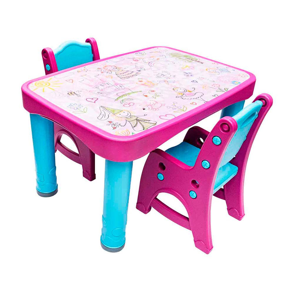 Set kids studio mesa + 2 sillas Princesa Fucsia Basa