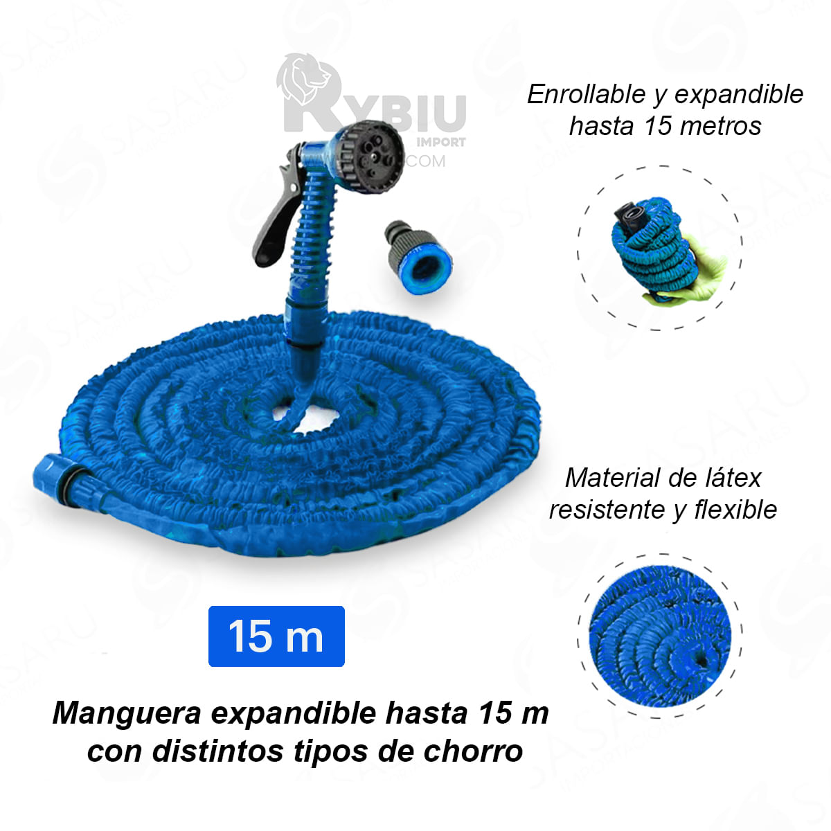 Manguera Extensa Expandible de 15 metros Azul
